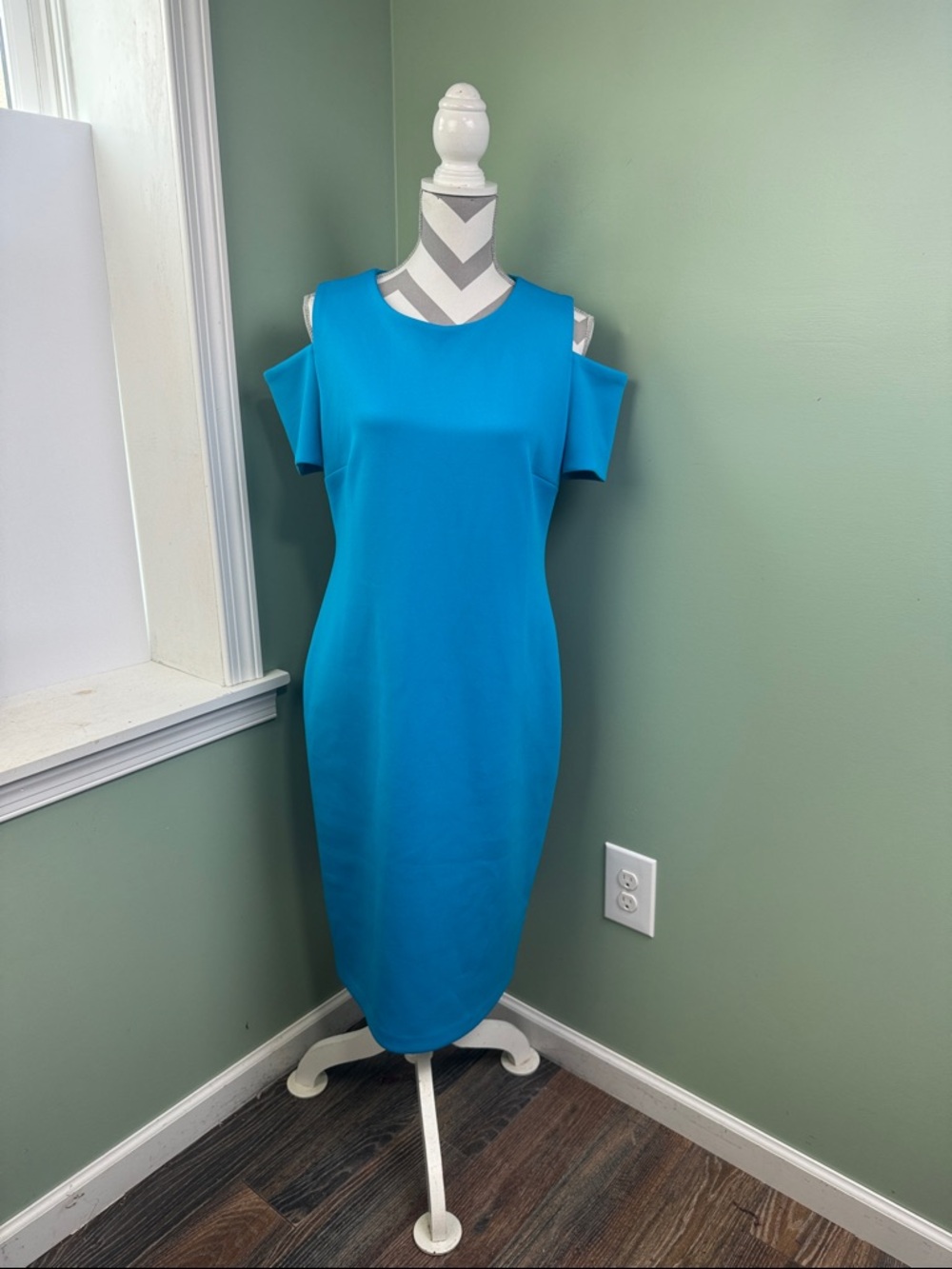 Calvin Klein Teal Cold-Shoulder Midi Dress 12